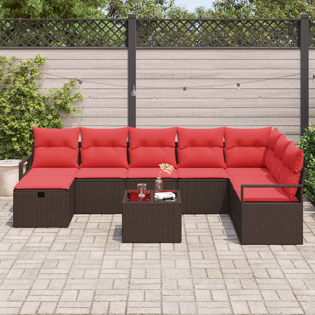 vidaXL Zestaw Sof z poduszką 9 pcs Brązowy polirattan