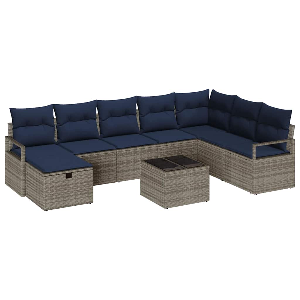 vidaXL Zestaw Sof z poduszką z przechowywaniem 9 pcs Szary polirattan