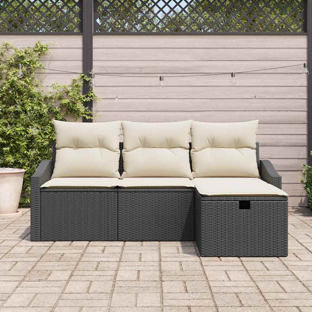 vidaXL Zestaw Sof z poduszką z przechowywaniem 4 pcs Czarny polirattan