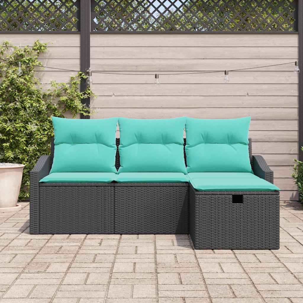 vidaXL Zestaw Sof z poduszką z przechowywaniem 4 pcs Czarny Polirattan