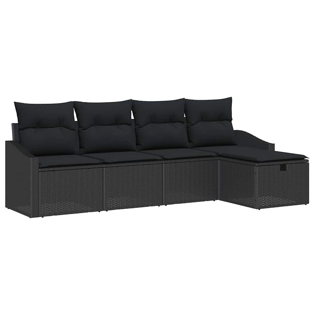 vidaXL Zestaw Sof z poduszką z przechowywaniem 5 pcs Czarny polirattan
