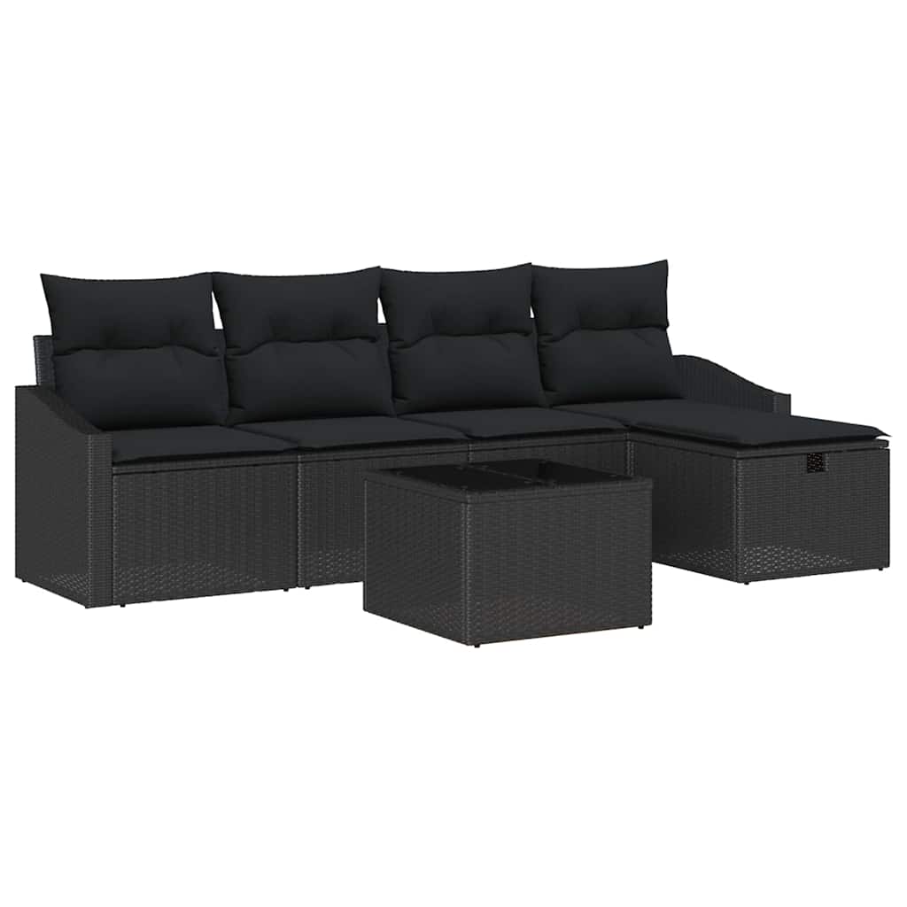 vidaXL Zestaw Sof z poduszką z przechowywaniem 6 pcs Czarny polirattan