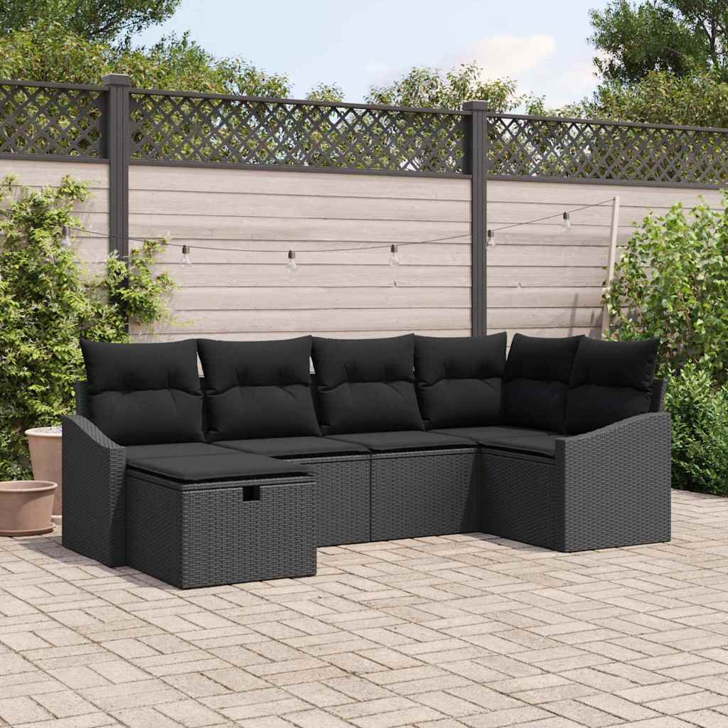 vidaXL Zestaw Sof z poduszką z przechowywaniem 6 pcs Czarny polirattan