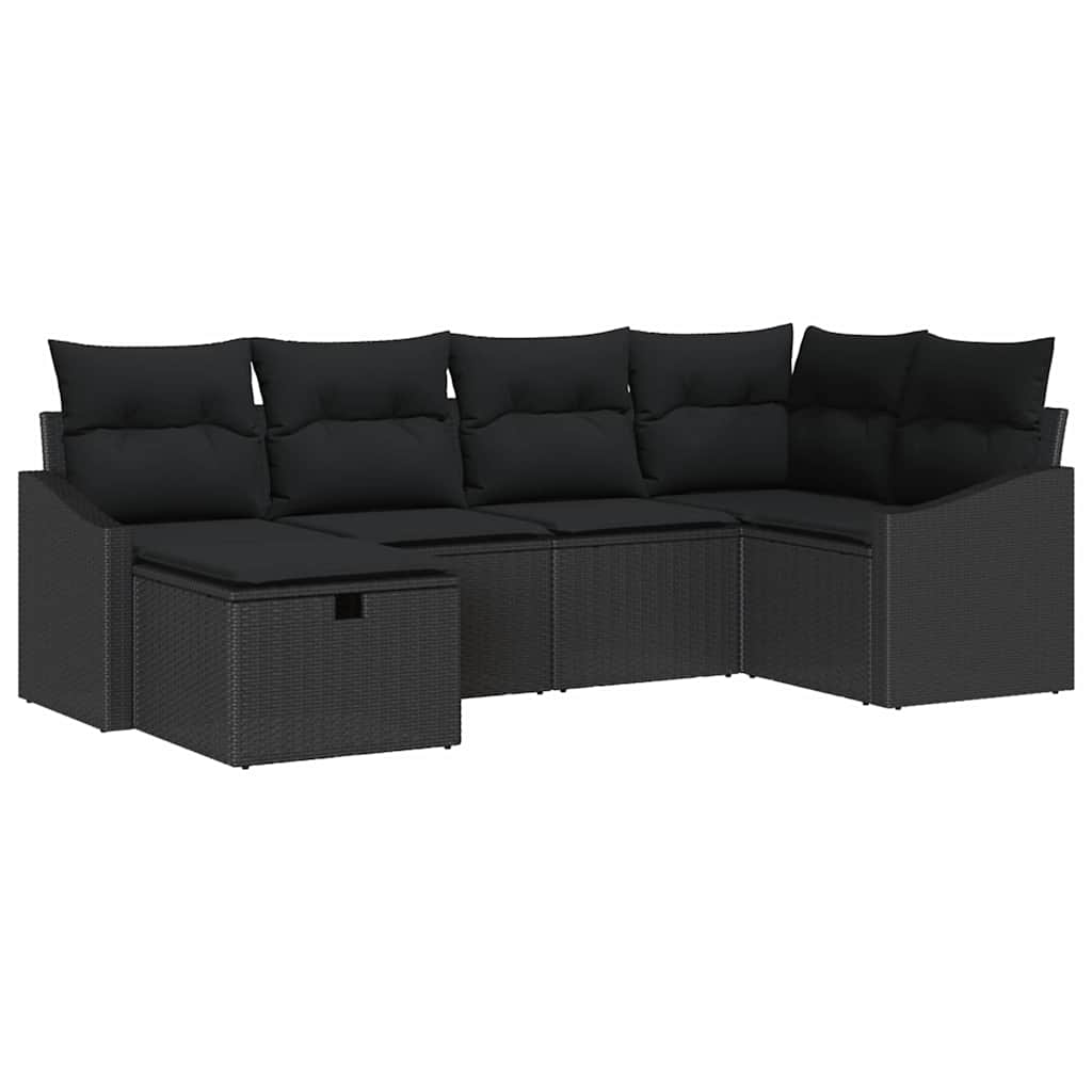 vidaXL Zestaw Sof z poduszką z przechowywaniem 6 pcs Czarny polirattan