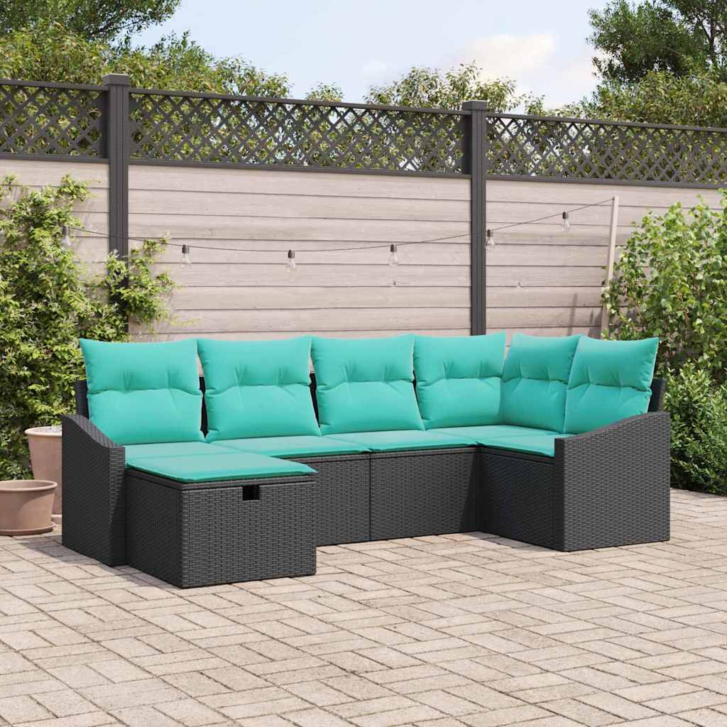 vidaXL Zestaw Sof z poduszką z przechowywaniem 6 pcs Czarny polirattan