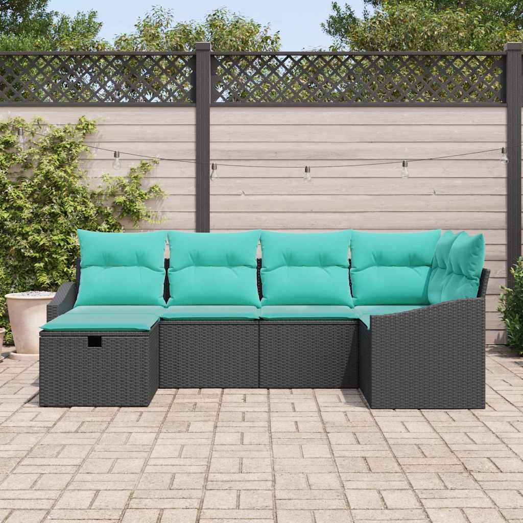 vidaXL Zestaw Sof z poduszką z przechowywaniem 6 pcs Czarny polirattan