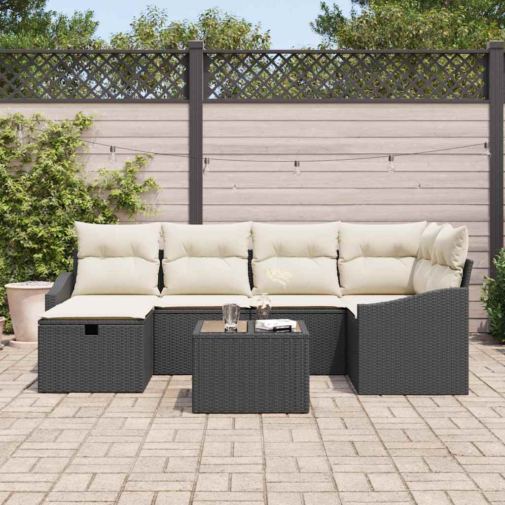vidaXL Ensemble de Canapé de Jardin 7 szt. Czarny i kremowy