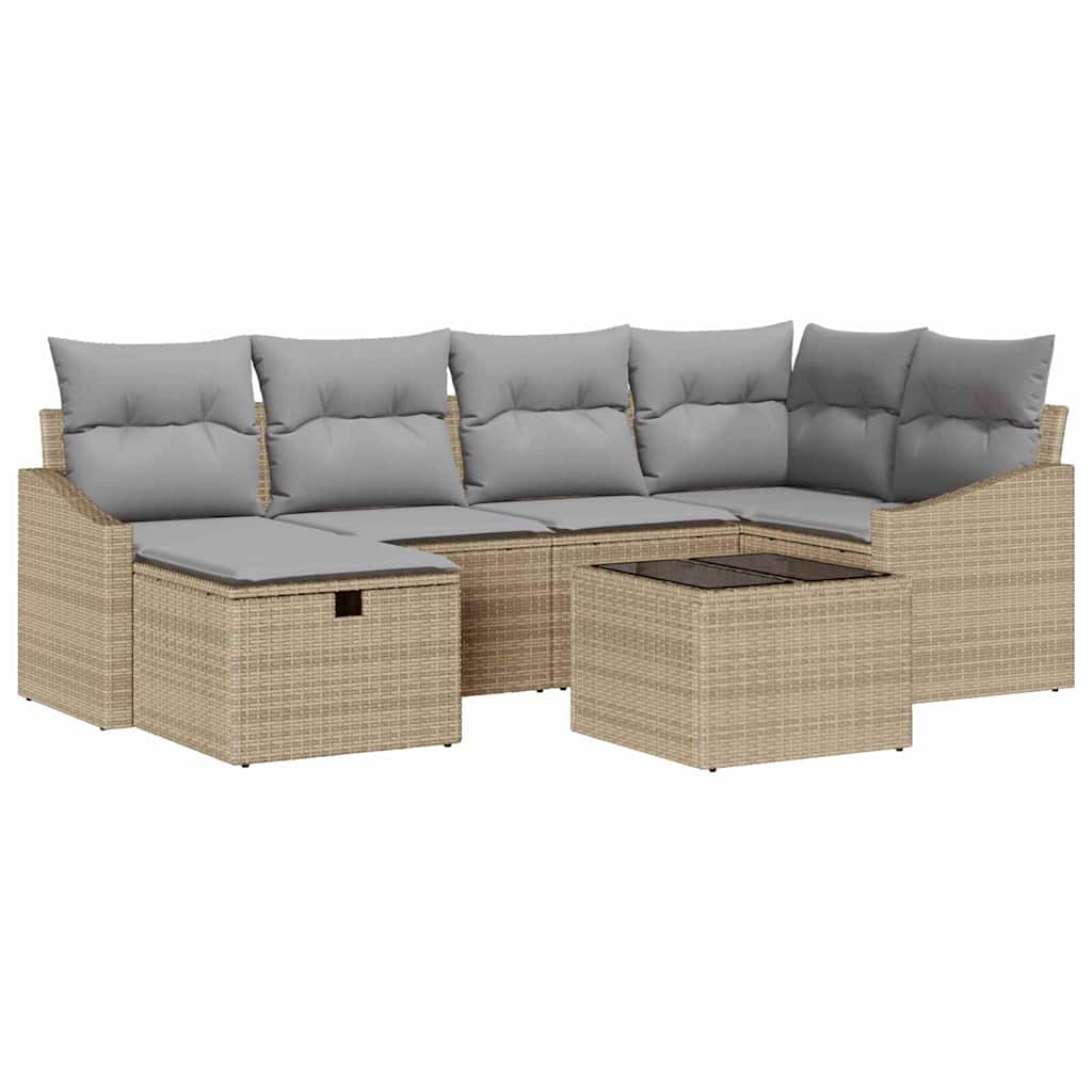 vidaXL Zestaw Sof z poduszką Beżowy i jasnoszary polirattan