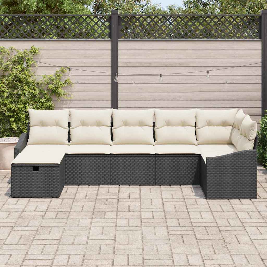 vidaXL Zestaw Sof z poduszką z przechowywaniem 7 pcs Czarny polirattan