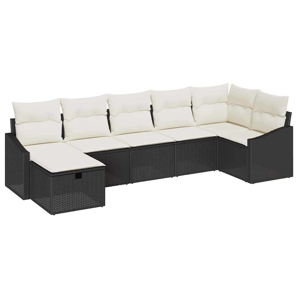 vidaXL Zestaw Sof z poduszką z przechowywaniem 7 pcs Czarny polirattan