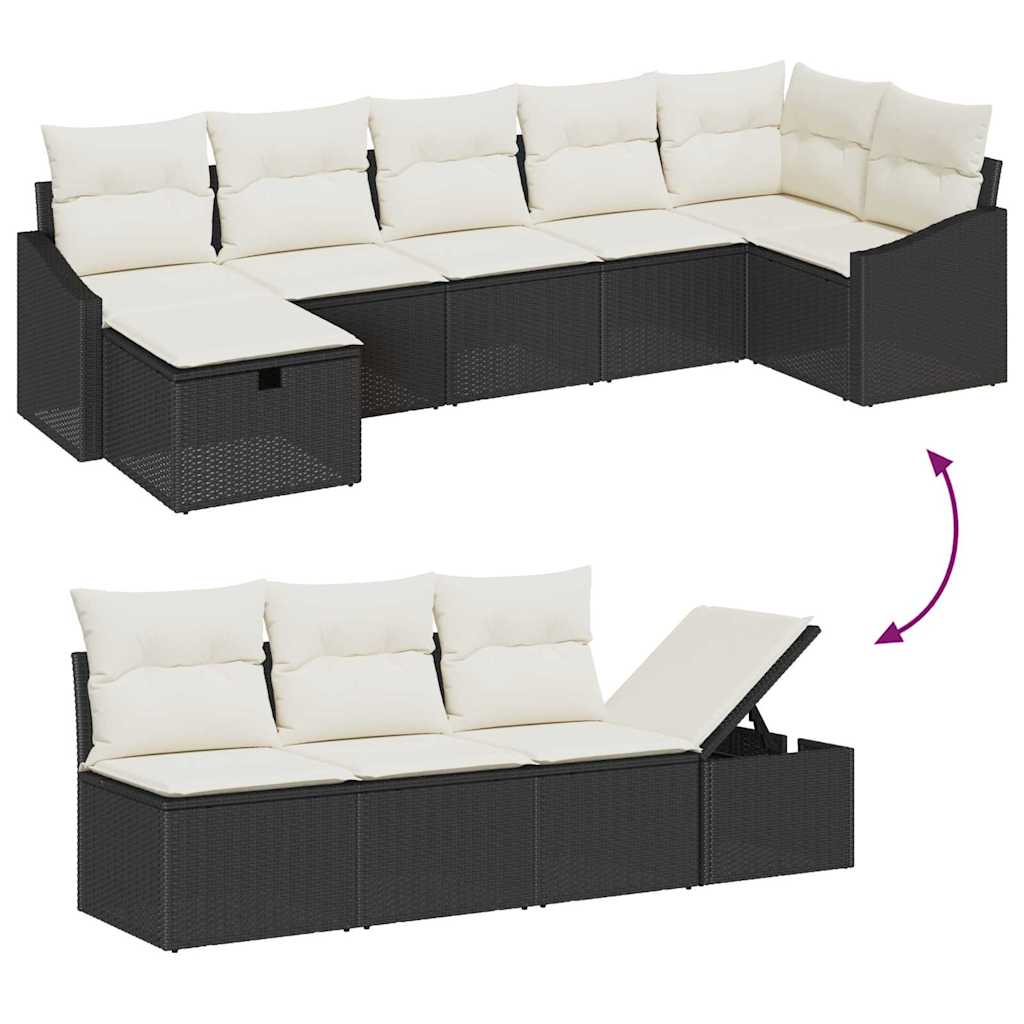 vidaXL Zestaw Sof z poduszką z przechowywaniem 7 pcs Czarny polirattan