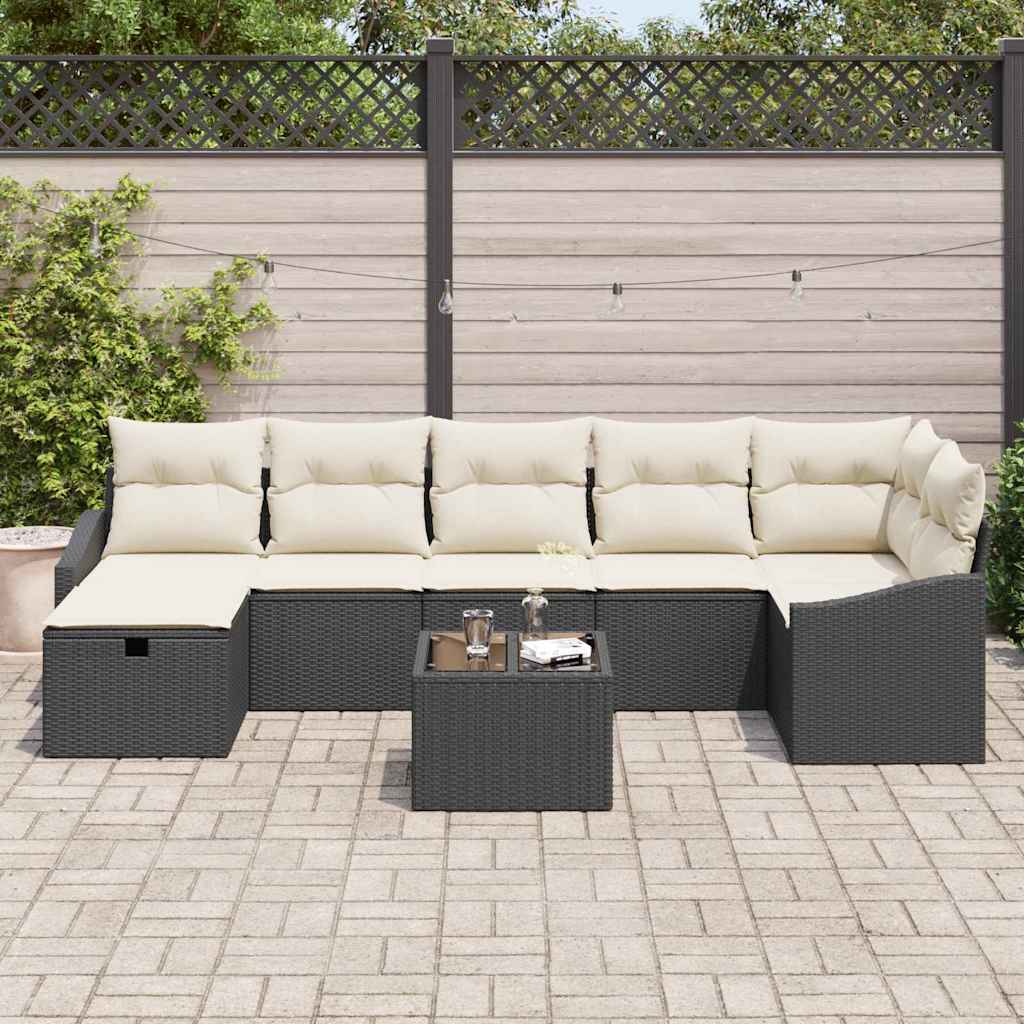 vidaXL Zestaw Sof z poduszką z przechowywaniem 8 pcs Czarny polirattan