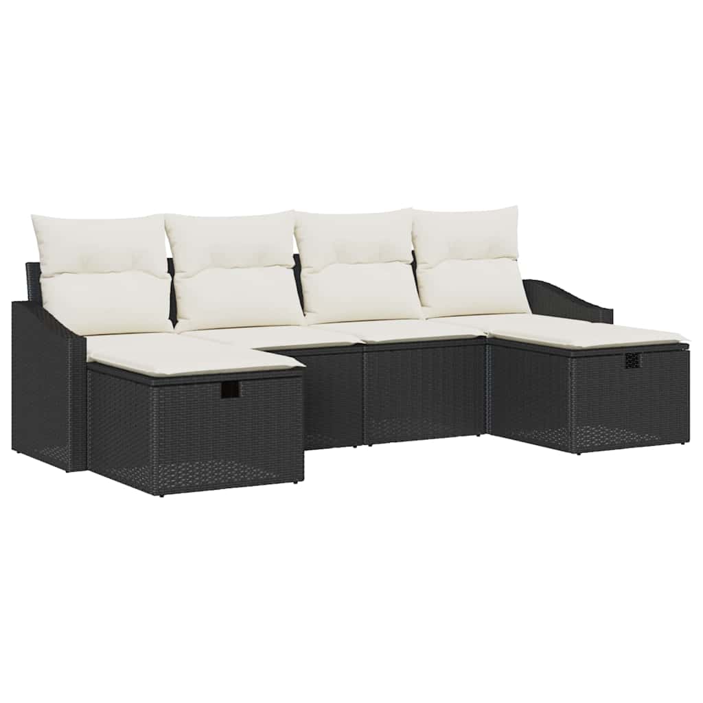 vidaXL Zestaw Sof na Ogród z poduszką 6 pcs Czarny Polirattan