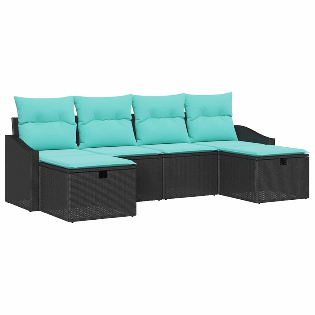 vidaXL Zestaw Sof na Ogród z poduszką 6 pcs Czarny Polirattan