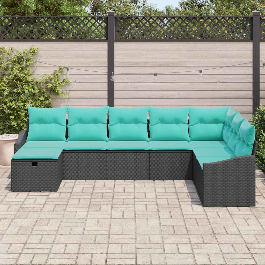 vidaXL Zestaw Sof na Ogród z poduszką 8 pcs Czarny Polirattan