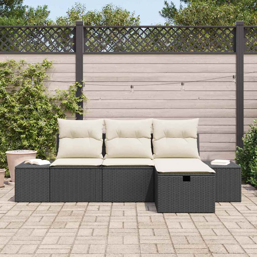 vidaXL Zestaw Sof na Ogród z poduszką 4 pcs Czarny Polirattan