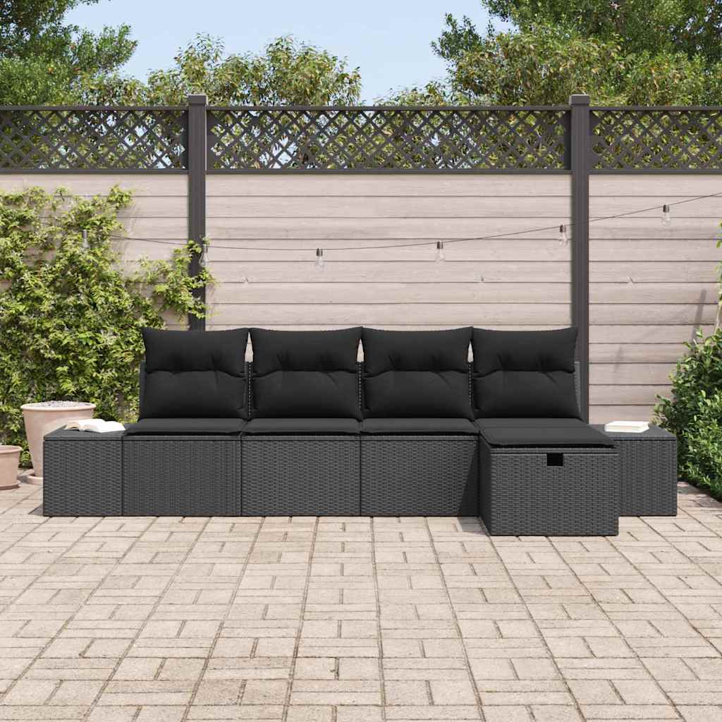 vidaXL Zestaw Sof na Ogród z poduszką 5 pcs Czarny polirattan