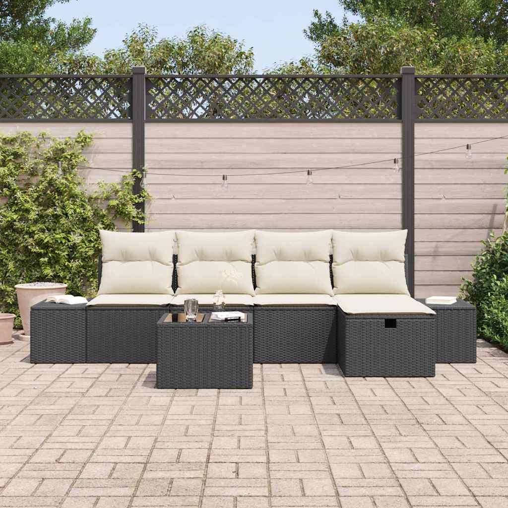 vidaXL Zestaw Sof na Ogród z poduszką 6 pcs Czarny polirattan