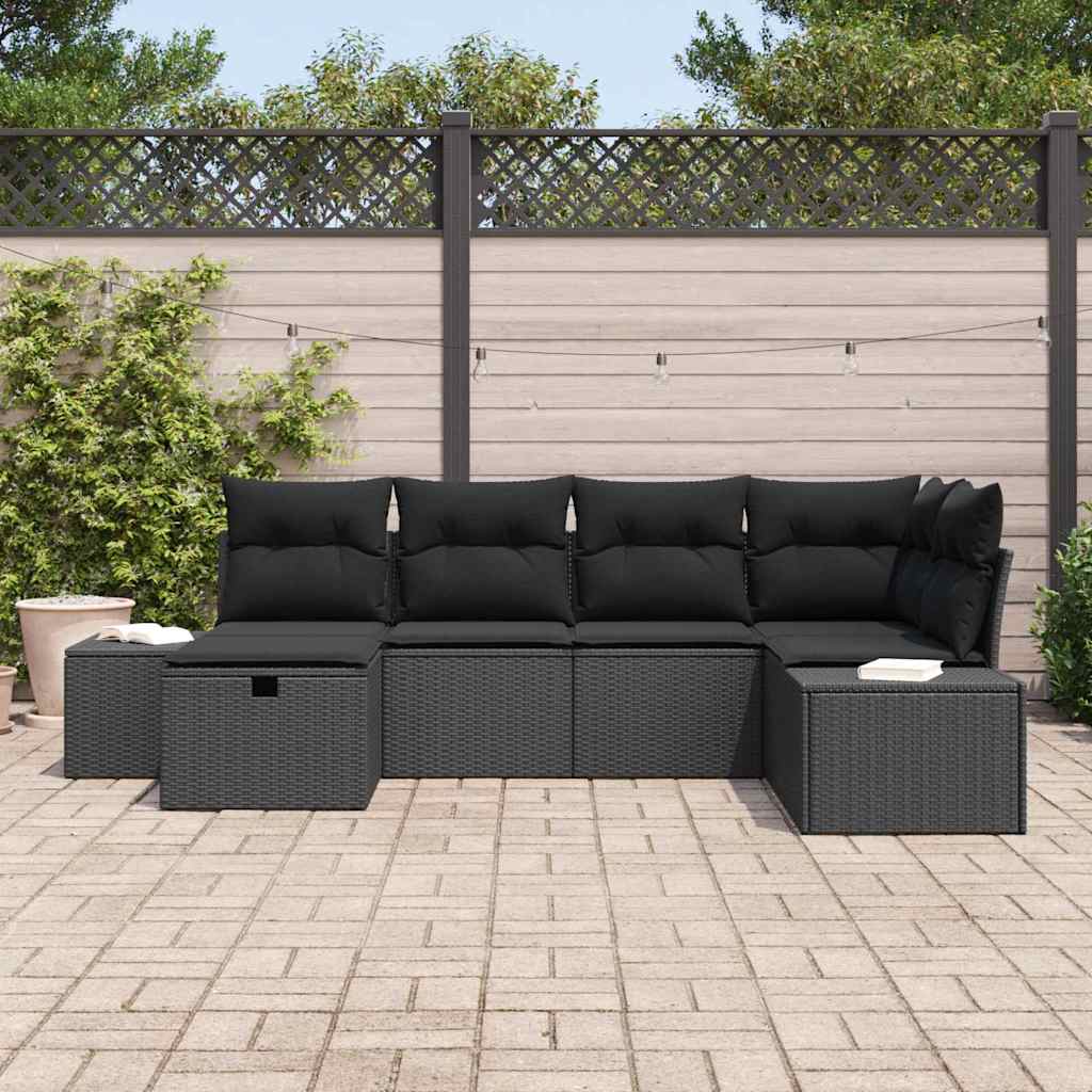 vidaXL Zestaw Sof na Ogród z poduszką 6 pcs Czarny polirattan