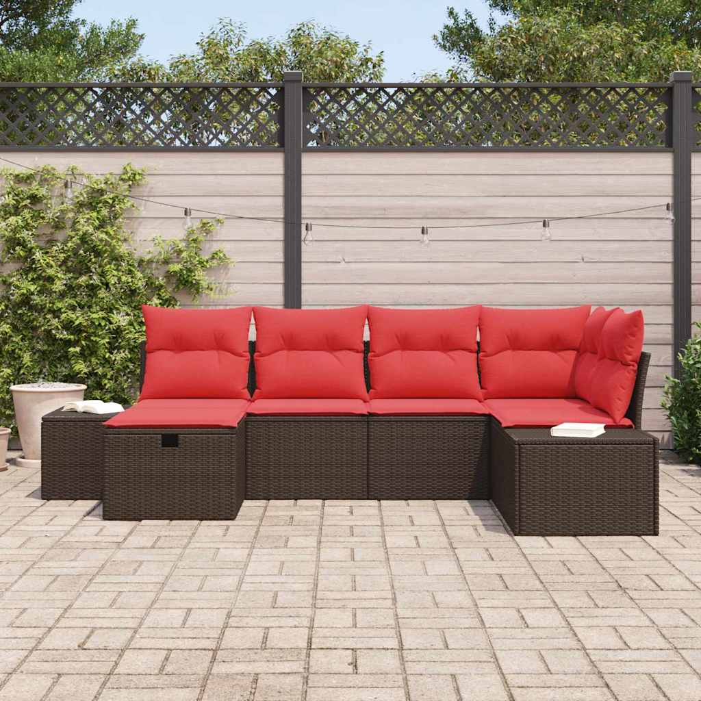vidaXL Zestaw Sof na Ogród z poduszką 6 pcs Brązowy polirattan