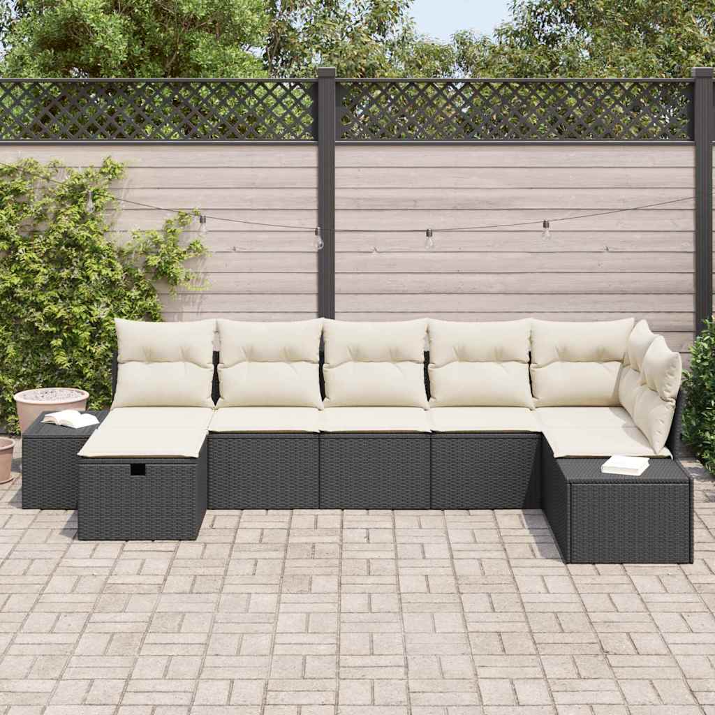 vidaXL Zestaw Sof na Ogród z poduszką 7 pcs Czarny polirattan