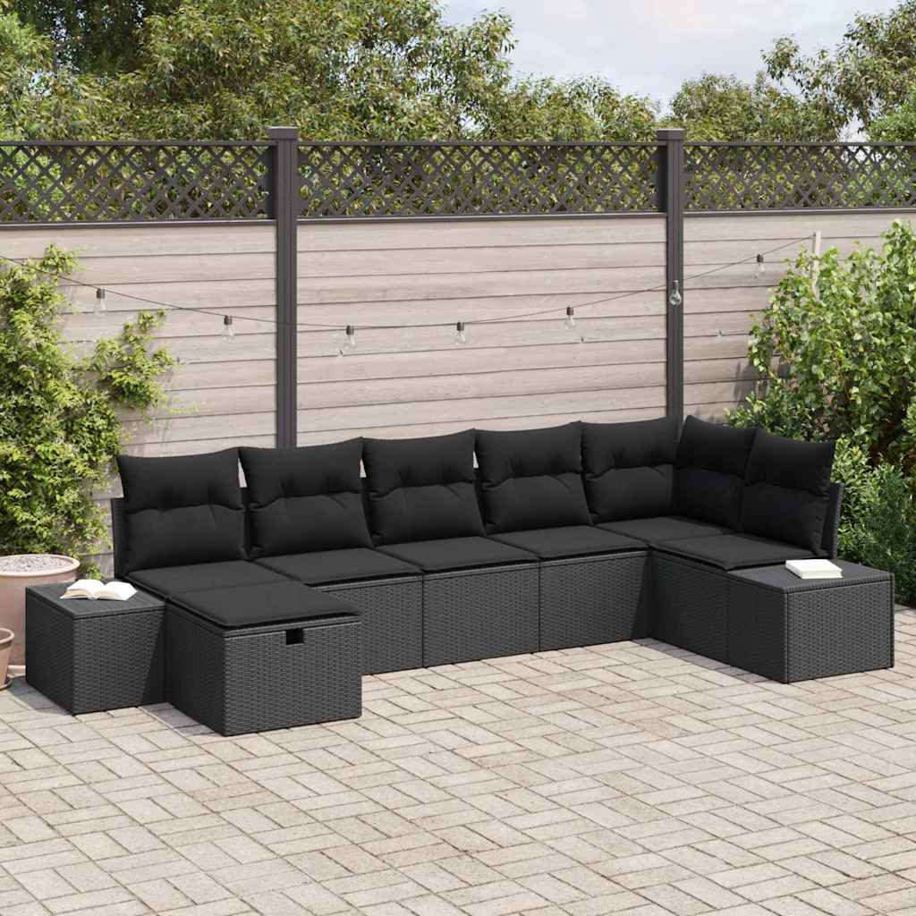 vidaXL Zestaw Sof na Ogród z poduszką 7 pcs Czarny polirattan