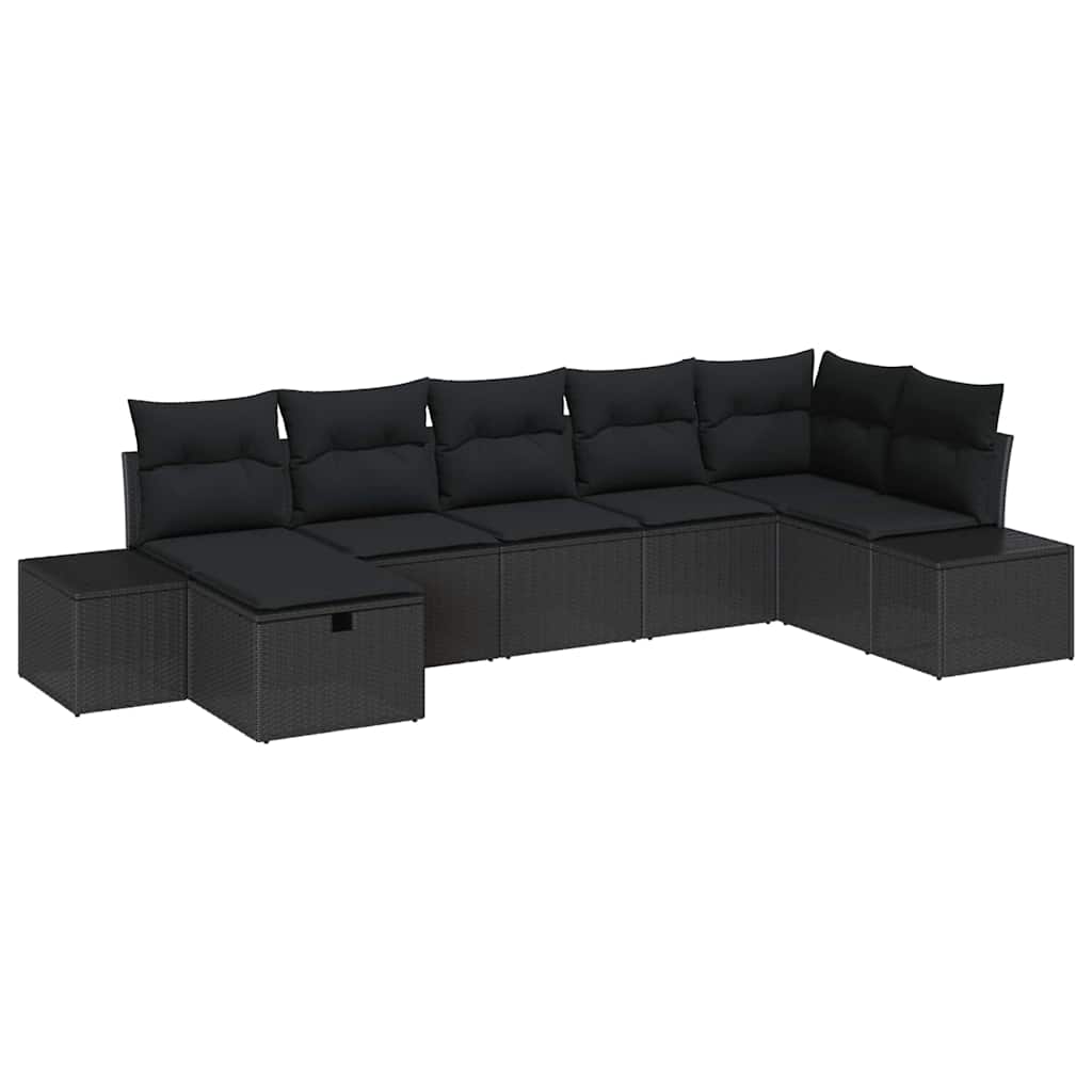 vidaXL Zestaw Sof na Ogród z poduszką 7 pcs Czarny polirattan