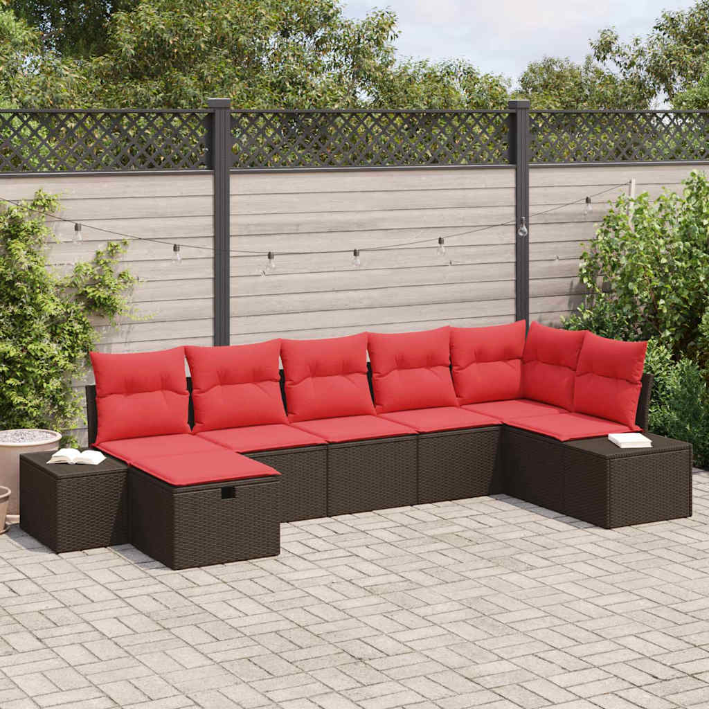 vidaXL Zestaw Sof na Ogród z poduszką 7 pcs Brązowy polirattan