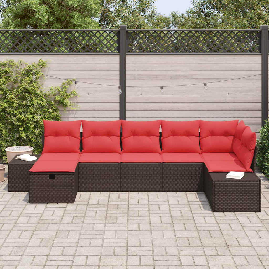 vidaXL Zestaw Sof na Ogród z poduszką 7 pcs Brązowy polirattan