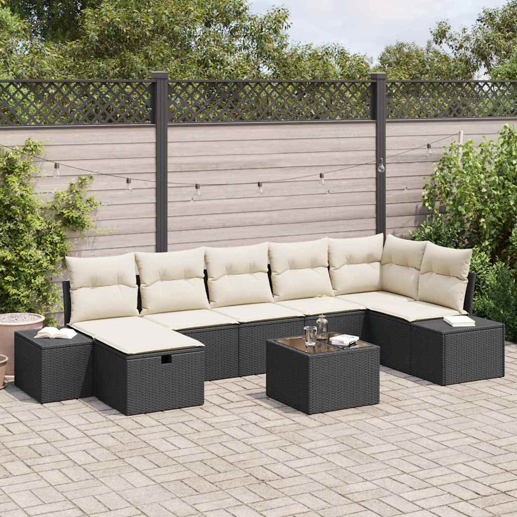 vidaXL Zestaw Sof na Ogród z poduszką 8 pcs Czarny polirattan