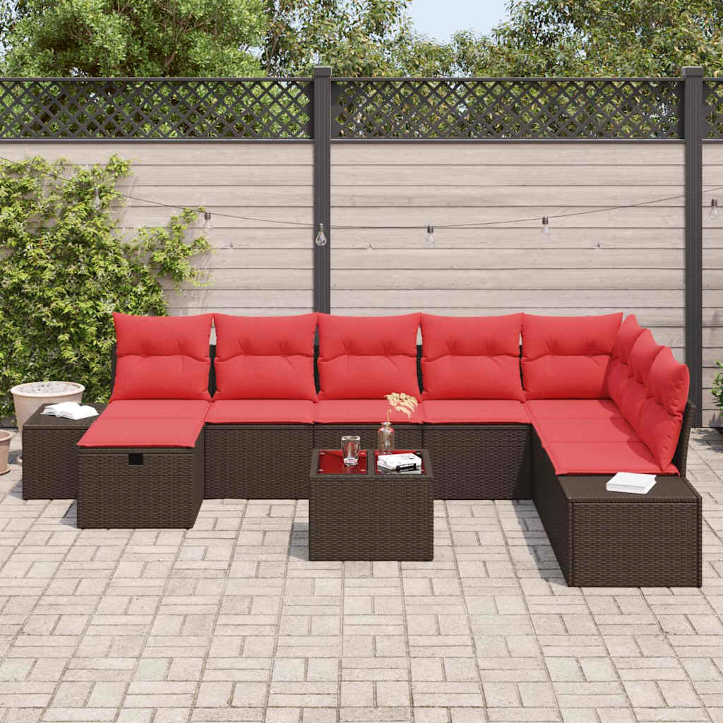 vidaXL Zestaw Sof na Ogród z poduszką 9 pcs Brązowy polirattan