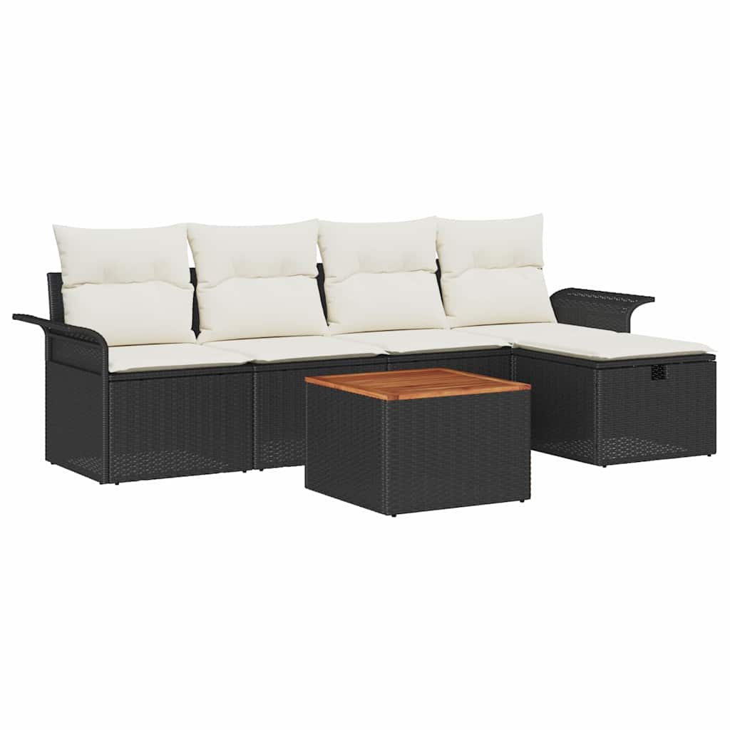 vidaXL Zestaw Sof na Ogród z poduszką 6 pcs Czarny polirattan
