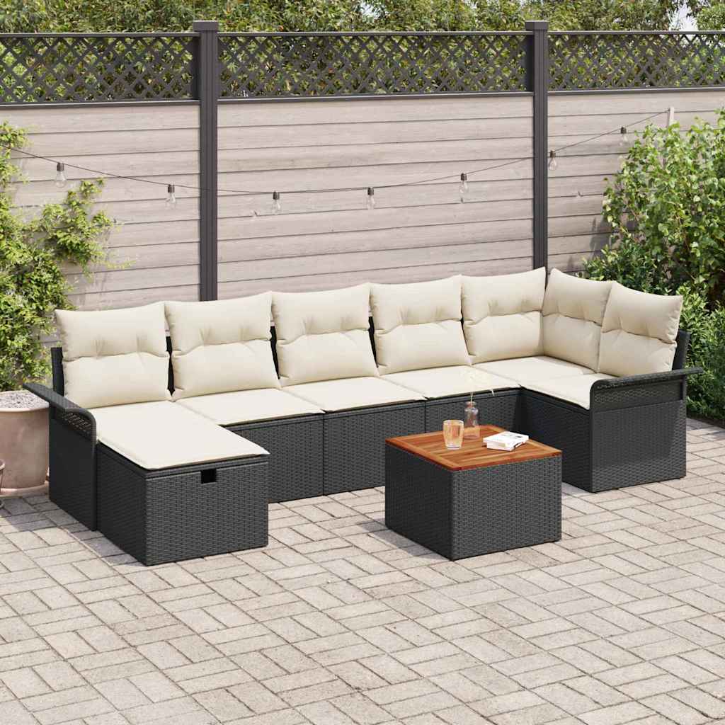 vidaXL Zestaw Sof na Ogród z poduszką 8 pcs Czarny polirattan