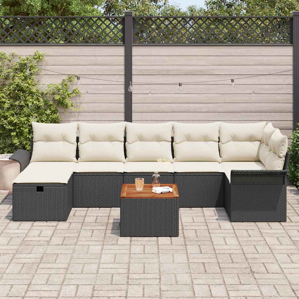 vidaXL Zestaw Sof na Ogród z poduszką 8 pcs Czarny polirattan
