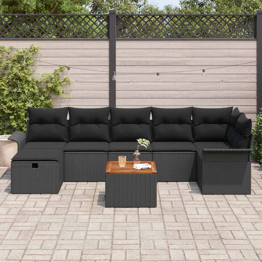 vidaXL Zestaw Sof na Ogród z poduszką 8 pcs Czarny polirattan