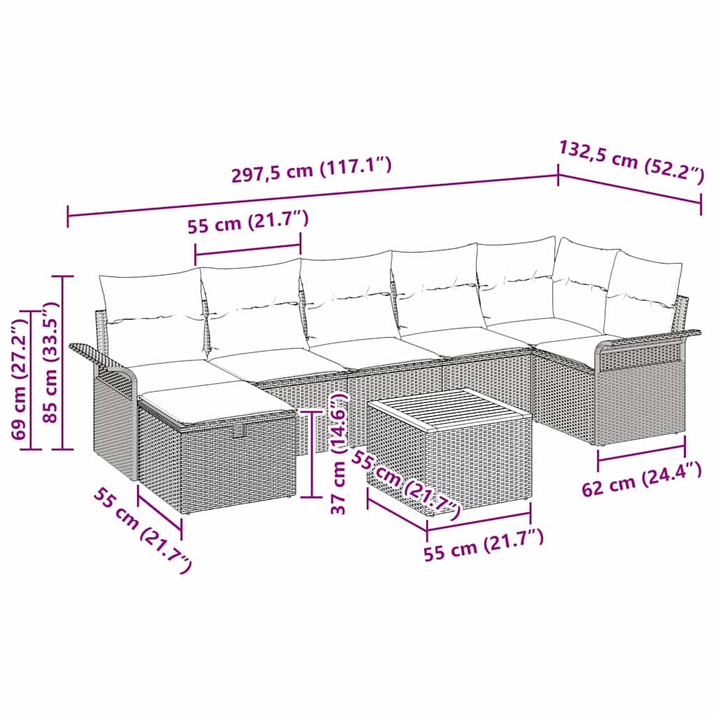 vidaXL Zestaw Sof na Ogród z poduszką 8 pcs Czarny polirattan