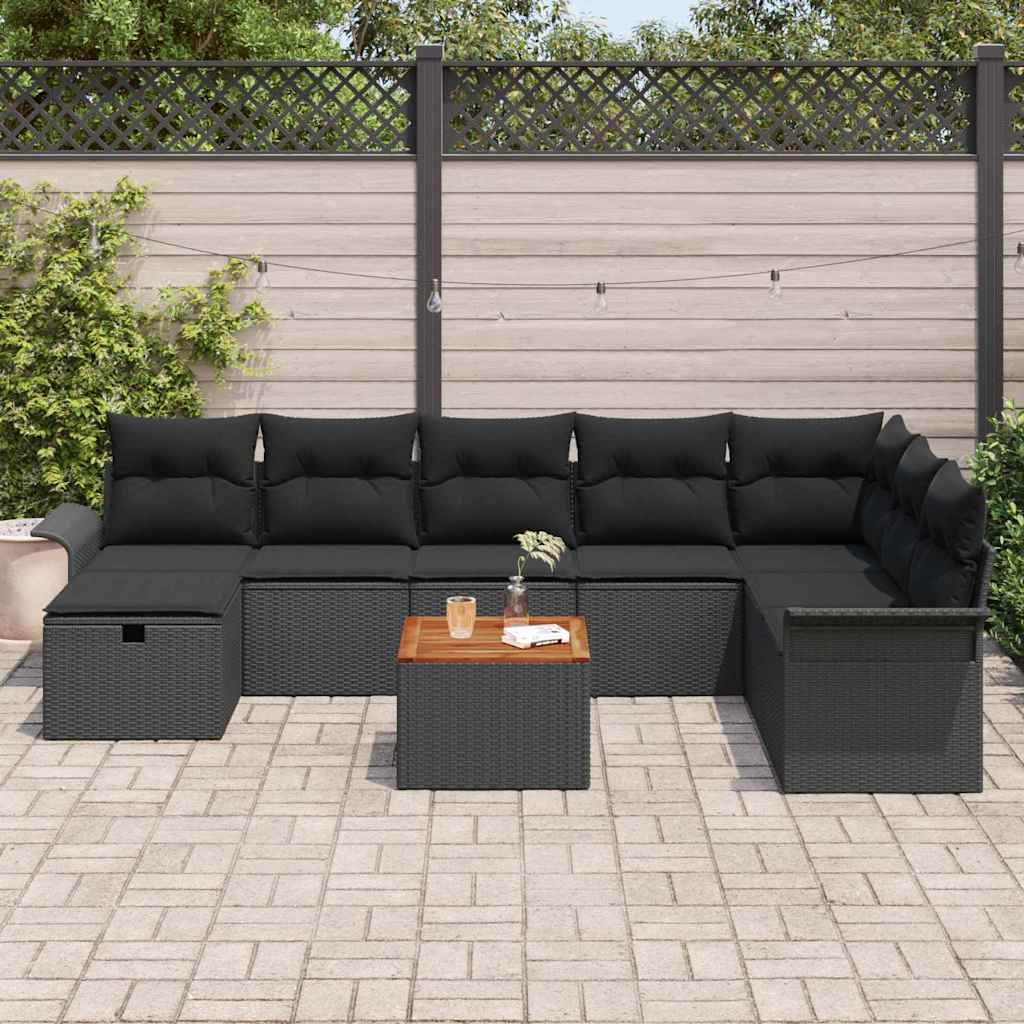 vidaXL Zestaw Sof na Ogród z poduszką 9 pcs Czarny polirattan