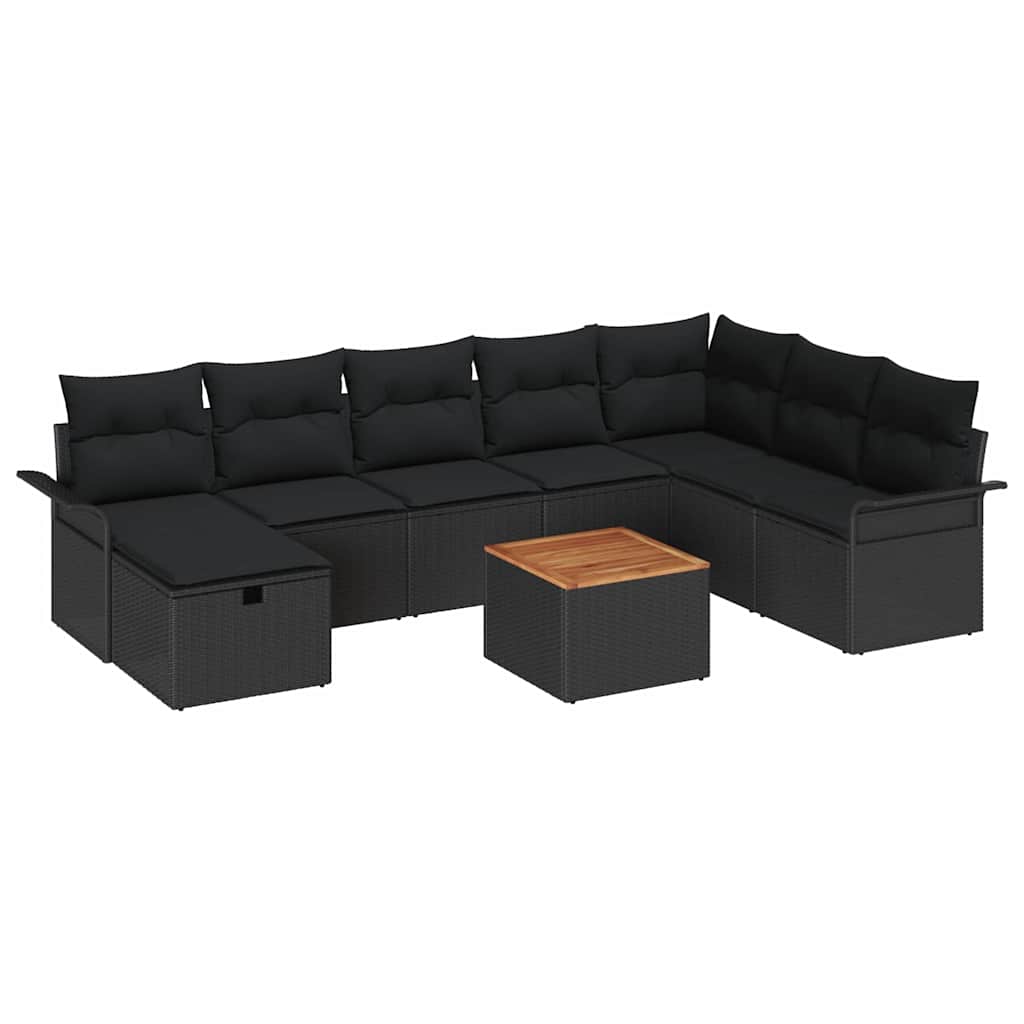 vidaXL Zestaw Sof na Ogród z poduszką 9 pcs Czarny polirattan