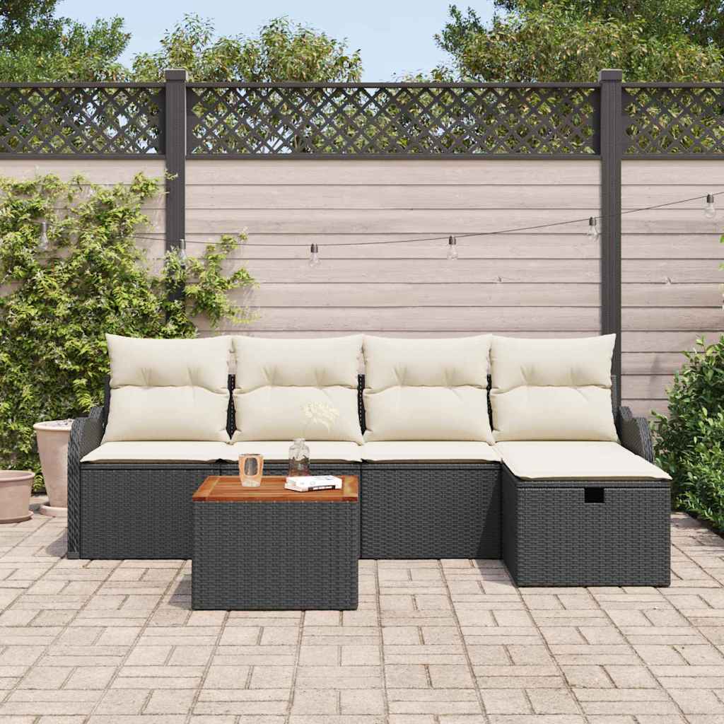vidaXL Zestaw Sof na Ogród z poduszką 6 pcs Czarny polirattan
