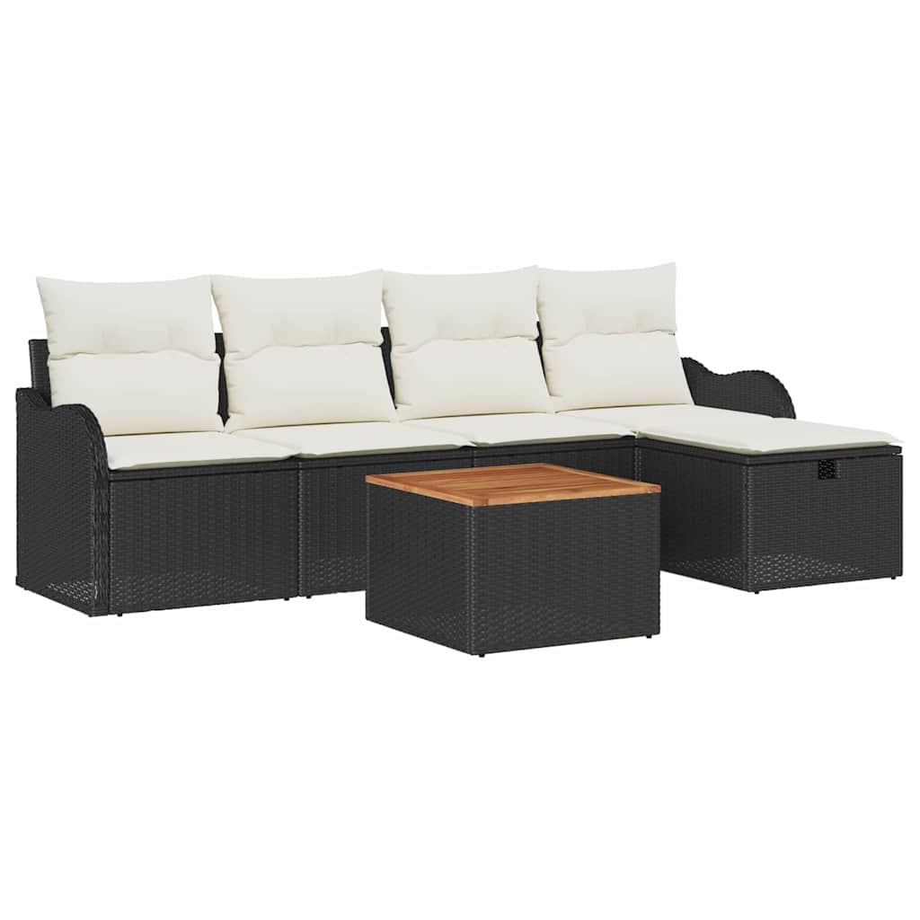 vidaXL Zestaw Sof na Ogród z poduszką 6 pcs Czarny polirattan