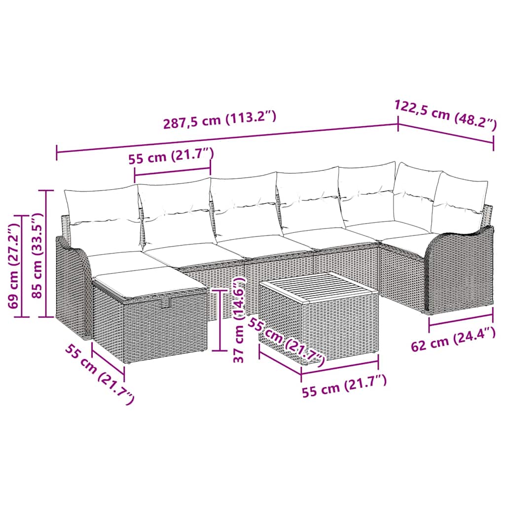 vidaXL Zestaw Sof na Ogród z poduszką 8 pcs Beżowy polirattan