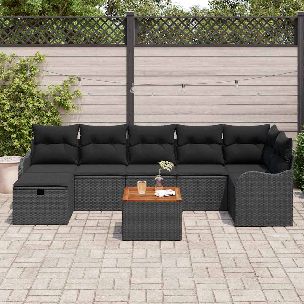 vidaXL Zestaw Sof na Ogród z poduszką 8 pcs Czarny polirattan