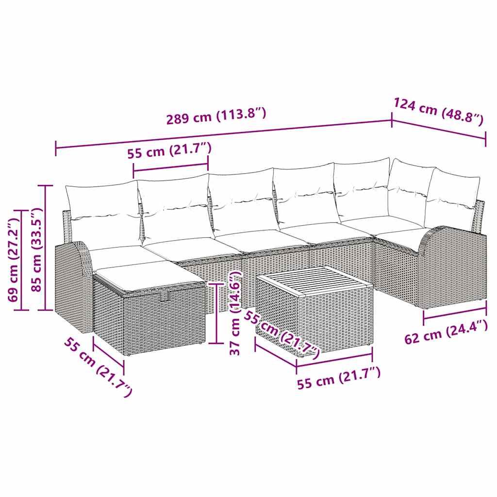 vidaXL Zestaw Sof na Ogród z poduszką 8 pcs Czarny polirattan