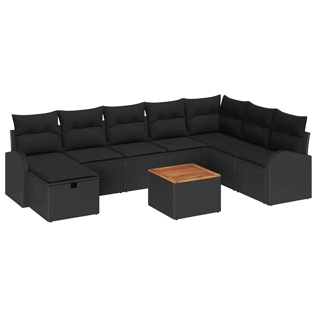 vidaXL Zestaw Sof na Ogród z poduszką 9 pcs Czarny polirattan
