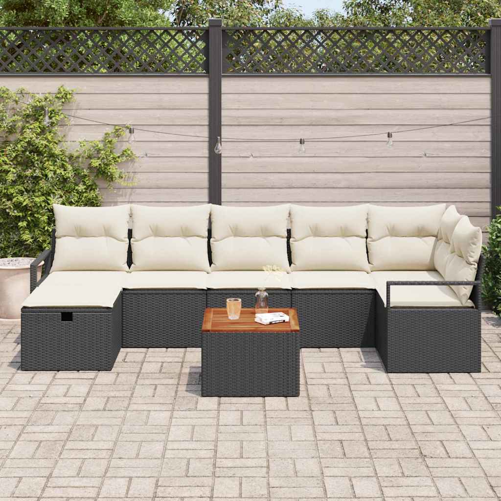 vidaXL Zestaw Sof na Ogród z poduszką 8 pcs Czarny polirattan