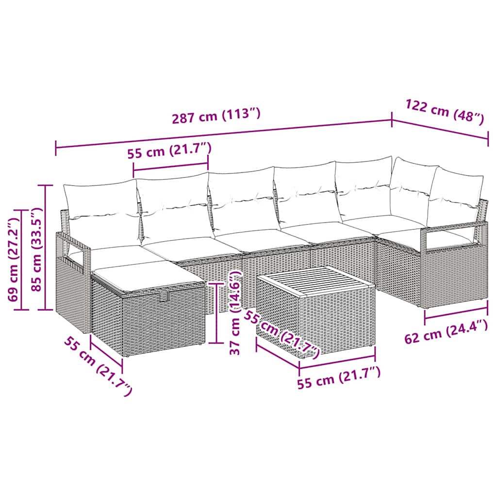 vidaXL Zestaw Sof na Ogród z poduszką 8 pcs Beżowy polirattan