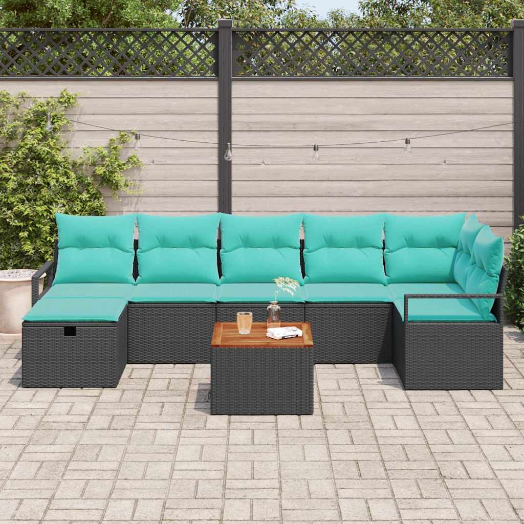 vidaXL Zestaw Sof na Ogród z poduszką 8 pcs Czarny polirattan