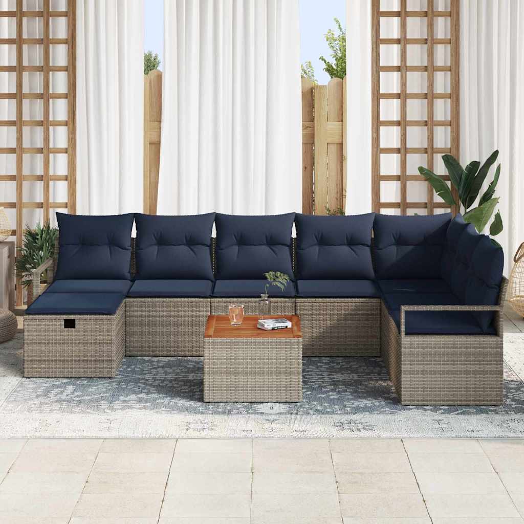 vidaXL Zestaw Sof na Ogród z poduszką 9 pcs Szary polirattan