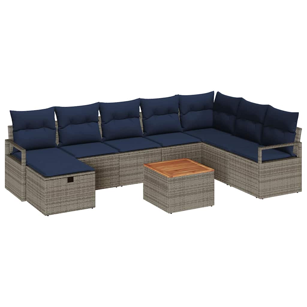 vidaXL Zestaw Sof na Ogród z poduszką 9 pcs Szary polirattan