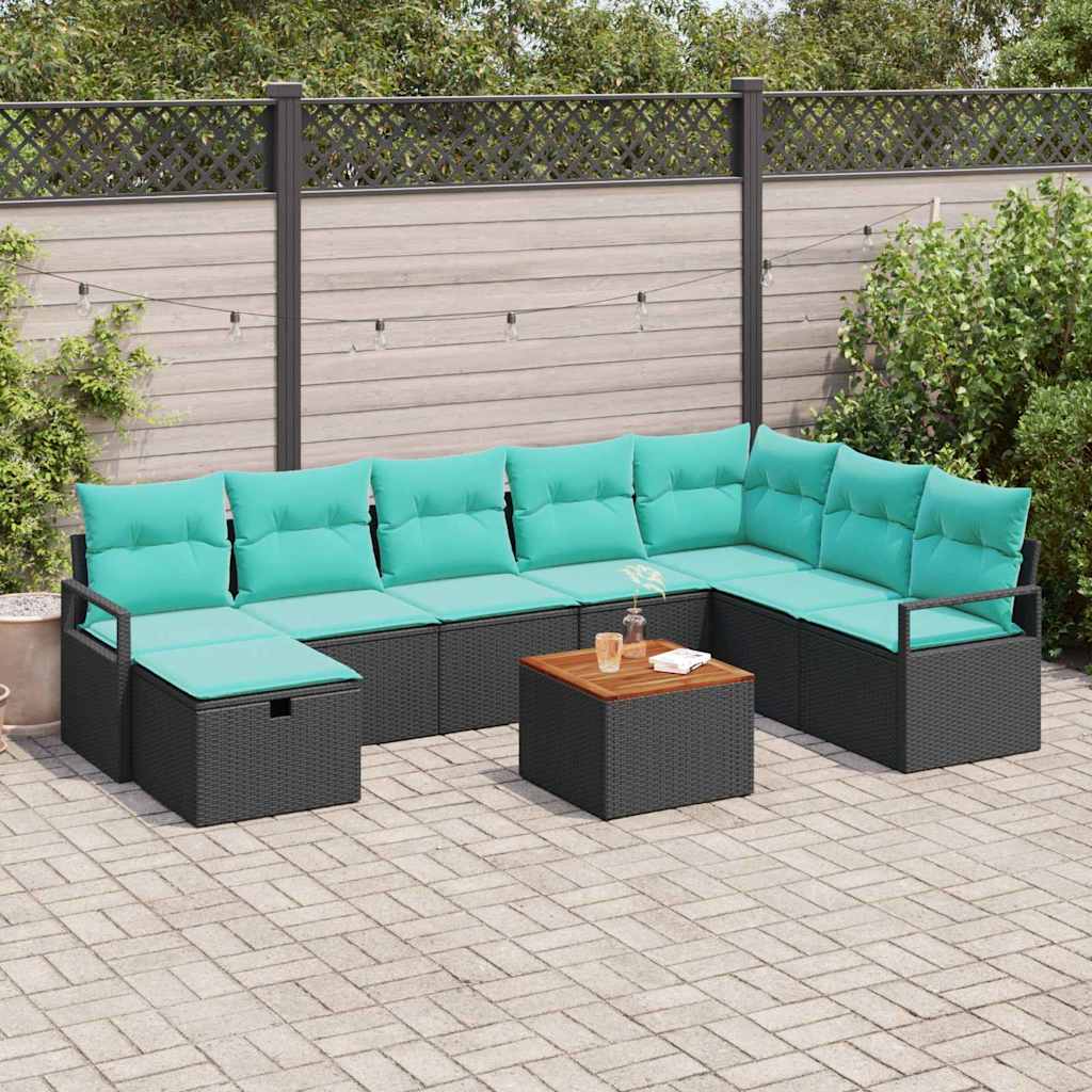 vidaXL Zestaw Sof na Ogród z poduszką 9 pcs Czarny polirattan